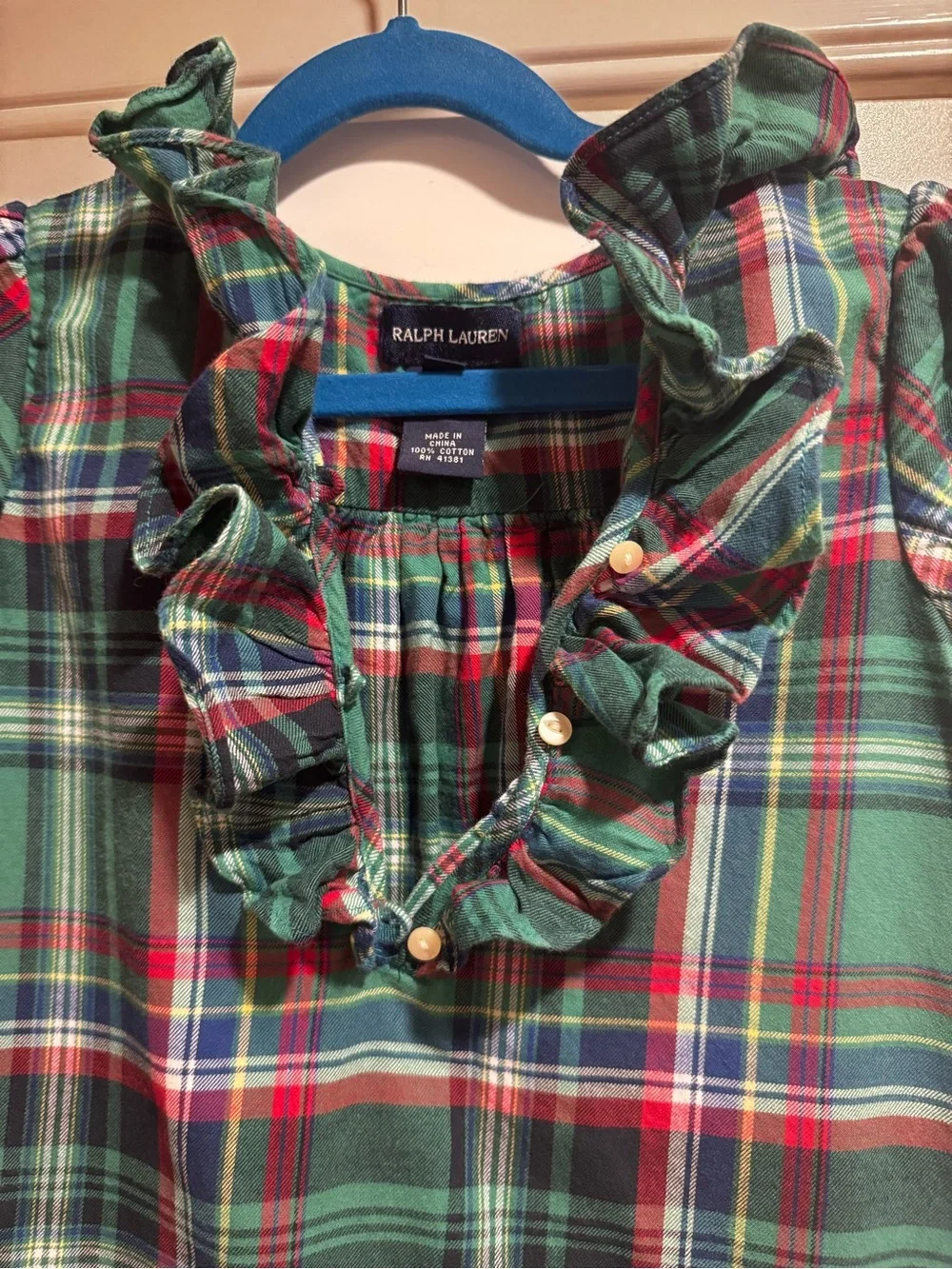 Ralph Lauren Girls Green Plaid Cotton Dress – Size 6